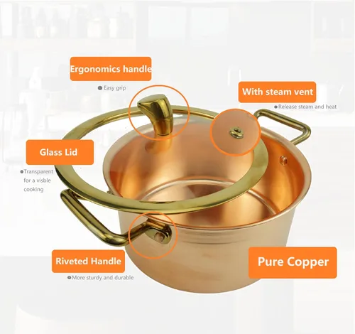 Miniatura 3 de Kkekos Ollas y sartenes de cobre puro, juego de utensilios de cocina de cobre martillado con wok (mini olla de 7.1 in)