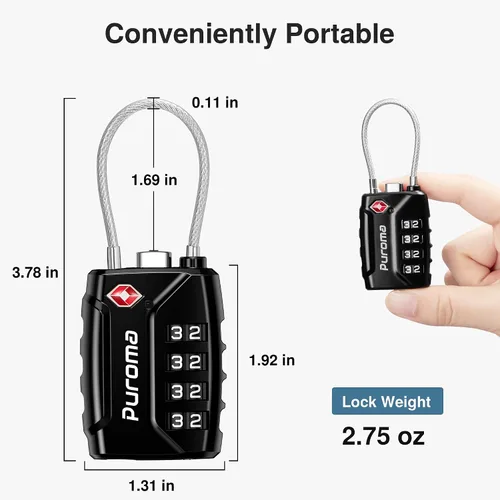 Miniatura 6 de Puroma Paquete de 2 cerraduras de equipaje aprobadas por la TSA, cerradura de viaje con combinación de 4 dígitos con cuerpo de aleación de zinc