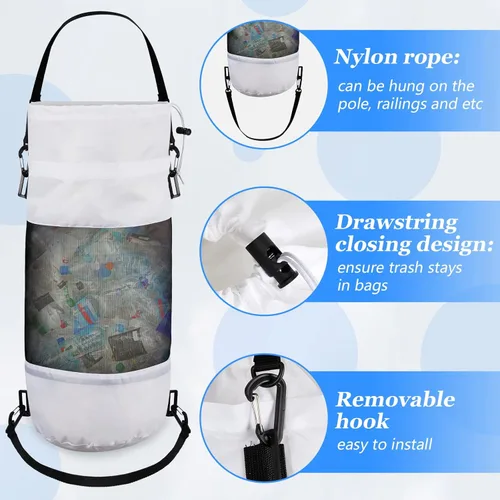 Miniatura 3 de Paquete de 2 accesorios portátiles para barcos, bolsas de basura de malla, contenedor de basura para barco, kayak, cámper, pesca, cabina, Blanco