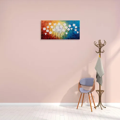 Miniatura 4 de Yihui Arts Pintura al óleo pintada a mano con flores texturizadas sobre lienzo, arte de pared floral blanco abstracto colorido para sala de estar