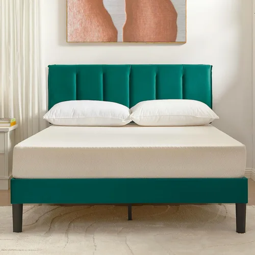Miniatura 65 de VECELO - Base de cama tamaño individual con cabecera tapizada, plataforma con soporte de listones de madera de alta resistencia, no necesita somier