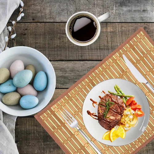 Miniatura 4 de Set of 8 Bamboo Slats Placemat Modern Placemats Natural Anti-Slip Bamboo Placemats Washable Heat-Resistant Table Mats for Kitchen Dinning Room Table