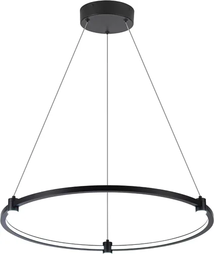 Lámpara colgante LED moderna regulable de 23.6 pulgadas, color negro, 1 anillo circular, para sala de estar, comedor, cocina, oficina, vestíbulo,