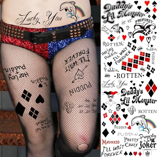 Miniatura 6 de 5 hojas de tatuajes temporales de Halloween HQ para mujeres, hombres y adultos, tatuajes de manos de cara de Joker, kit de maquillaje de Halloween