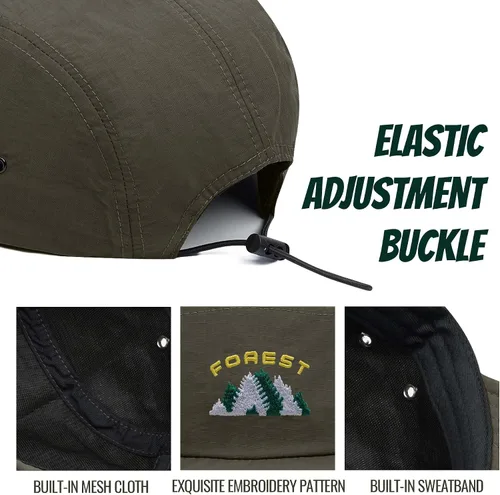 Miniatura 20 de Clakllie Sombrero de ala plana de 5 paneles sin estructura, gorra de ala corta de secado rápido, gorra de béisbol de nailon transpirable