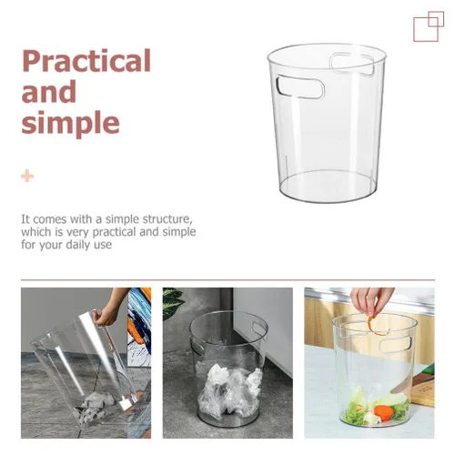 Miniatura 3 de Alipis 1 cubo de basura transparente con asa, cubo de basura de oficina, pequeño bote de basura redondo de plástico para baño, cocina, dormitorio