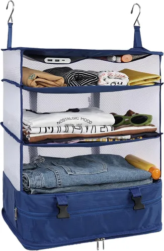 Miniatura 32 de Surblue Bolsa de Almacenamiento Colgante para Armario Plegable de 3 Estantes de Tela Oxford Lavable con 2 Ganchos