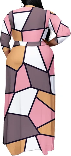 Miniatura 3 de Runwind Vestidos de talla grande para mujer, vestido largo floral, manga 34 con cinturón