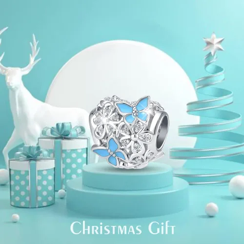 Miniatura 2 de Abalorio de jardín de flores de mariposa Magnolia Bloom Crystal Opennwork esmalte para pulsera Pandora Charm
