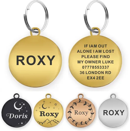 Etiquetas de perro grabadas para mascotas, etiquetas de nombre de perro personalizadas, etiquetas de identificación de perro pequeños, etiquetas de