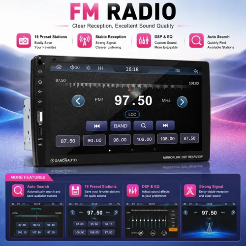 Miniatura 6 de Estéreo de Coche de 9 Pulgadas de DIN Único con Apple CarPlay Inalámbrico Android Auto, Radio de Coche, Pantalla Táctil IPS de 9" de Capacitancia
