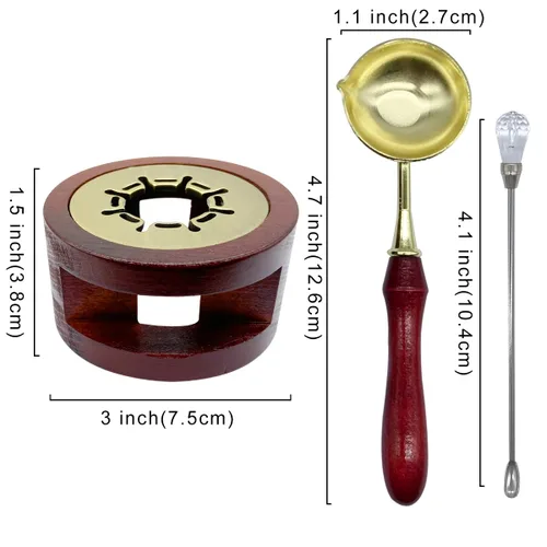 Miniatura 4 de Kit de calentador de sellos de cera, herramienta de horno, soporte calentador de sello de cera con cuchara y kit de varilla agitadora para sello