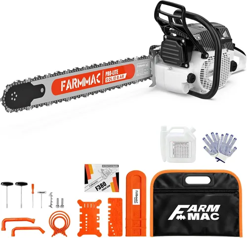 Miniatura 8 de Motosierra de gasolina de 2 ciclos F380W 72cc, motosierra de gas de 3.6KW 4.8HP apta para barra de 24/25/28 pulgadas, todas las piezas compatibles
