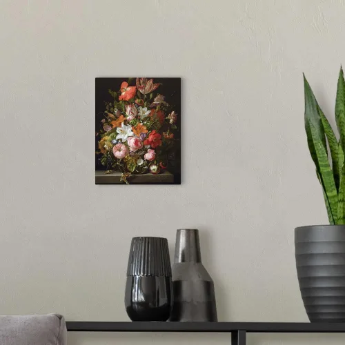 Miniatura 3 de CANVAS ON DEMAND Naturaleza muerta de rosas, lirios, tulipanes y otras flores en un jarrón de cristal, lienzo impreso para pared, por Rachel
