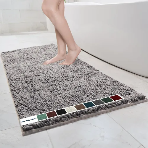 Miniatura 32 de Muddy Mat Alfombras de Baño de Chenilla de Microfibra de Secado Rápido Antideslizantes Lavables, Extra Gruesas, Suaves y Altamente Absorbentes Gris