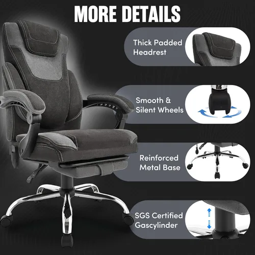 Miniatura 8 de Silla de oficina de masaje con reposapiés, sillas de oficina ejecutivas de vibración y calor de 6 puntos, silla de computadora ergonómica