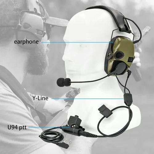 Miniatura 5 de Conector de cable Y U94 PTT para orejeras de seguridad Howard Leight, compatible con orejeras Sordi Supree Pro X convertidas en auriculares