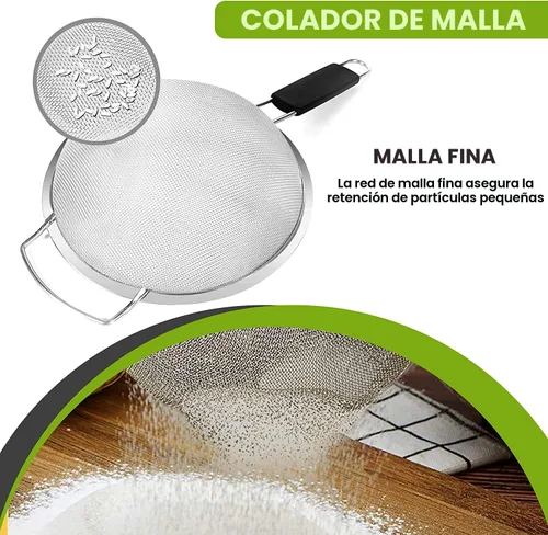 Miniatura 6 de Colador grande de malla fina de 9 pulgadas con mango de goma termoplástica - Tamiz de malla fina de acero inoxidable - Ideal para colar pasta