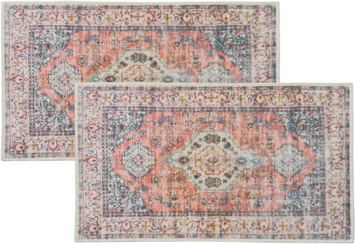Miniatura 10 de 2 piezas de alfombrilla lavable para interiores de 24" x 36", antideslizante, alfombra de suelo retro, alfombra absorbente para entrada, alfombra