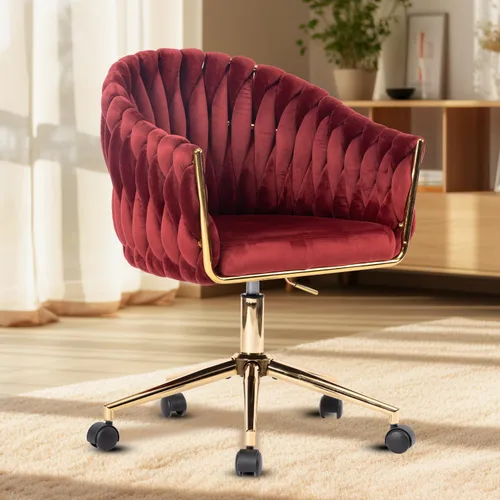 Miniatura 11 de Silla de tocador de terciopelo con respaldo y ruedas, bonita silla de escritorio de oficina pequeña, silla giratoria de maquillaje con brazo