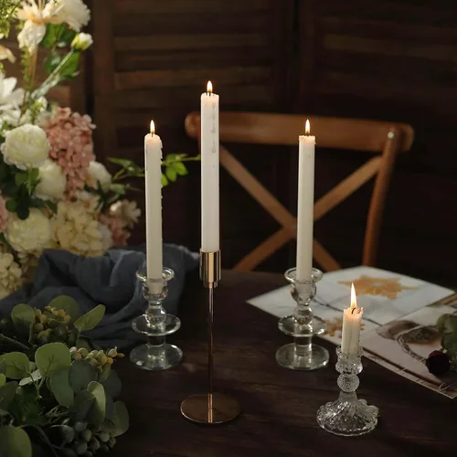 Miniatura 2 de Efavormart Paquete de 5 Velas cónicas de mecha acanalada sin perfume de 9" blancas premium, velas altas de cera acanaladas para cena Blanco