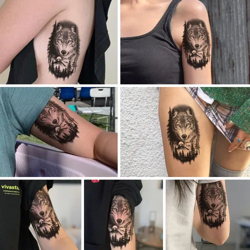 Miniatura 3 de 2 hojas de tatuajes temporales de león, cruz de Jesús, para hombres y mujeres, religiosas, calcomanías falsas de tatuaje, realista, blanco y negro