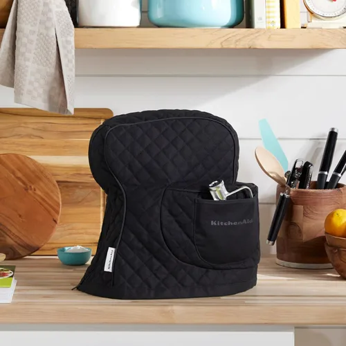 Miniatura 2 de KITCHENAID Funda Ajustada para Batidora de Pie con Cabezal Inclinable Sólida con Bolsillo de Almacenamiento, Acolchada 100% Algodón, Negro Mate