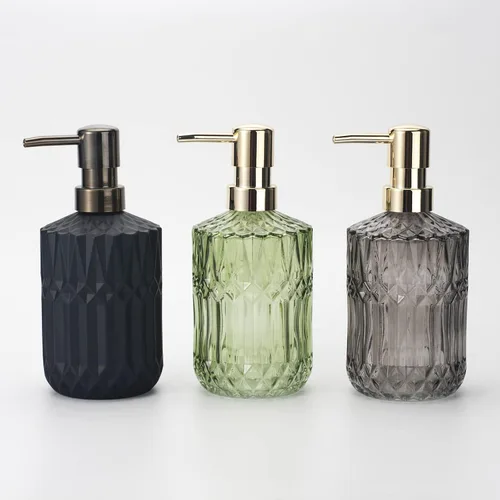Miniatura 7 de IVAILEX Dispensador de jabón de vidrio de 12 oz/13.2 fl oz para baño y cocina, dispensador de jabón de manos/loción con bomba de plástico ABS, gris