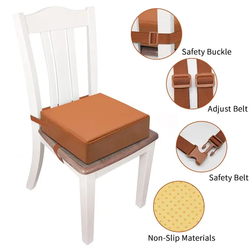 Miniatura 3 de Asiento elevador infantil para mesa de comedor, de PU lavable con dobles correas seguras, fondo antideslizante, asiento elevador para comedor