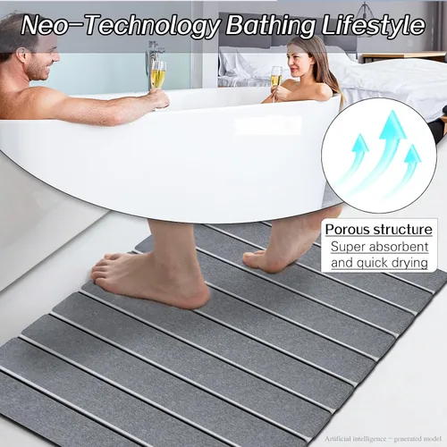 Miniatura 7 de Paquete de 1 tapete de baño plegable de piedra para baño, tapete de baño gris súper absorbente de tierra de diatomeas, alfombra de ducha