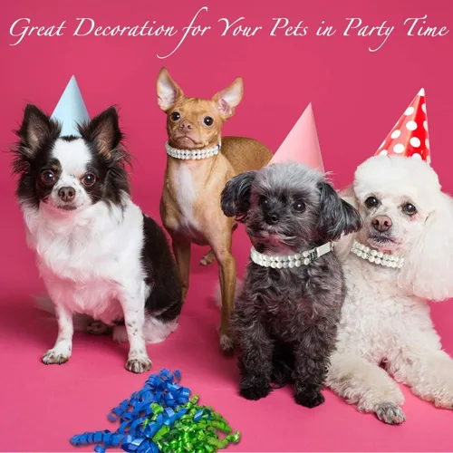 Miniatura 3 de Collares de perlas para perros y gatos con decoración de diamantes de imitación de cristal, ajustable, lindo collar de piel sintética para mascotas
