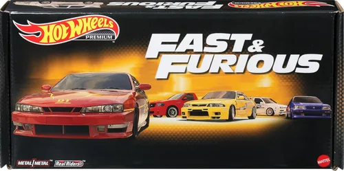 Hot Wheels Coches de juguete, paquete premium de Fast and Furious Premium, juego de 5 coches de juguete de metal fundido a escala 1:64 en caja