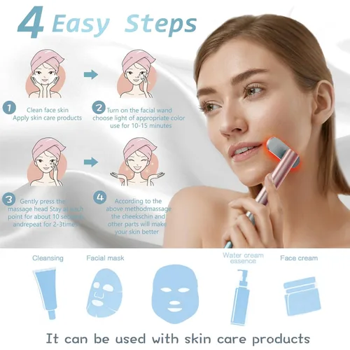 Miniatura 6 de Terapia de luz roja, terapia de luz facial LED, 7 colores, varita de belleza para ojos, masajeador facial rojo para cuidado de la piel y herramienta
