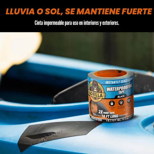 Miniatura 5 de Cinta adhesiva Gorilla impermeable para parchar y sellar, cinta negra, 4 pulgadas x 10 pies (paquete de 1) - Sello permanente resistente al clima