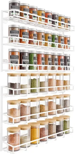 SUFAUY Estante de especias montado en la pared, estante de metal resistente de 6 niveles para despensa de cocina, color blanco
