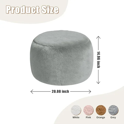 Miniatura 2 de Puf otomano redondo de relleno, pufs de piel sintética con relleno de espuma viscoelástica, otomanas para sala de estar, guardería, dormitorio, Gris