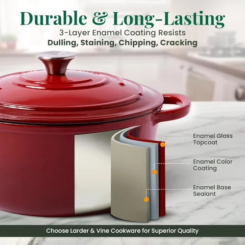 Miniatura 4 de Larder & Vine Olla holandesa de hierro fundido esmaltado con tapa, para hornear pan, compatible con todas las estufas y apta para horno hasta 500 °