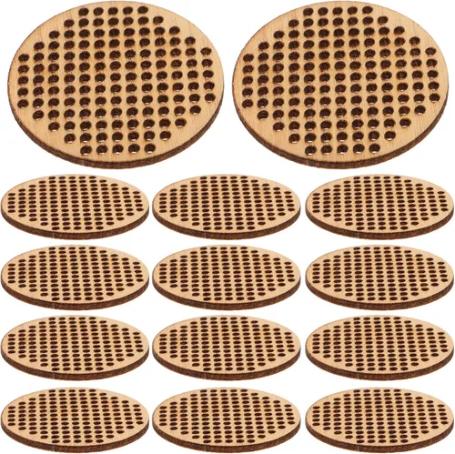 Miniatura 7 de Amosfun 20 etiquetas redondas de punto de cruz de madera de 1.96 pulgadas, rebanadas colgantes redondas en blanco para bricolaje, grabado, pintura
