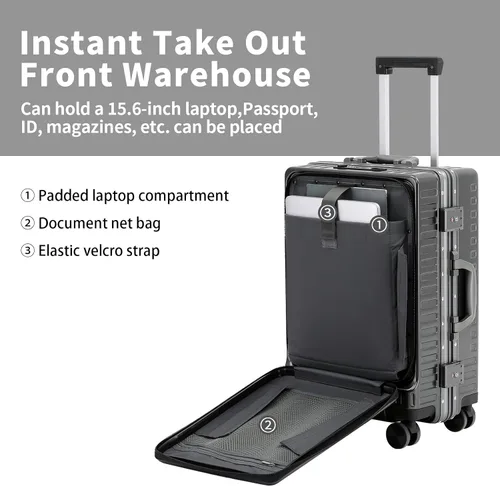 Miniatura 2 de CAARANY Equipaje de mano aprobado por aerolíneas con compartimento para laptop, equipaje multifuncional de marco de aluminio de 20 pulgadas