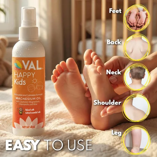 Miniatura 5 de VAL Spray de aceite de magnesio para niños, calma natural a la hora de acostarse y apoyar el estado de ánimo, magnesio Zechstein, manzanilla y aloe