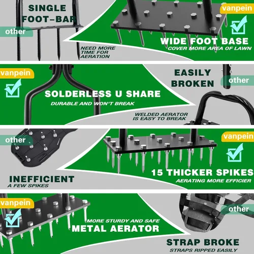 Miniatura 4 de vanpein Herramienta manual para aireadores de césped con 15 picos de hierro, herramientas de aireación de césped de jardín, aireador de aire de mano