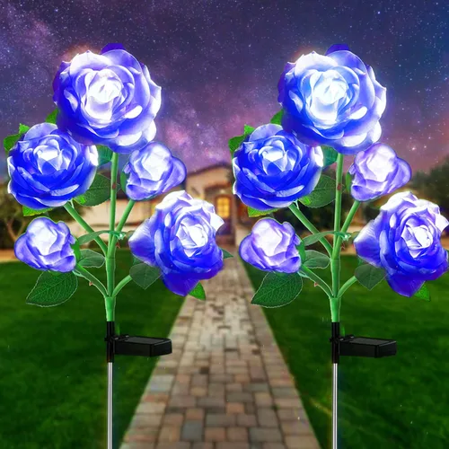 Miniatura 12 de SmilingTown Luces solares de flores para exteriores, impermeables, [actualizadas], paquete de 2 10 rosas blancas, luces decorativas para jardín