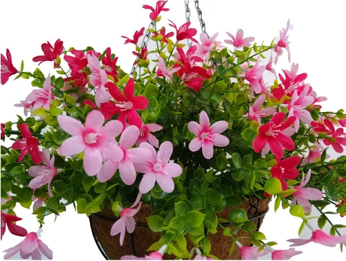Miniatura 3 de Cesta colgante de cadena grande de 12 pulgadas para el hogar, boda, fiesta, porche, jardín, cadena colgante, magnolias artificiales de seda (rojo)