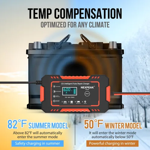 Miniatura 6 de NEXPEAK NC101 Cargador de batería para auto, cargador de batería inteligente de goteo 12V 6A, mantenedor de batería automotriz, desulfatador