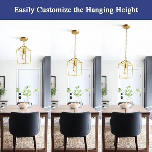 Miniatura 3 de Sheetea Paquete de 2 luces colgantes doradas para isla de cocina, modernas luminarias colgantes de mediados de siglo lámpara colgante para cocina