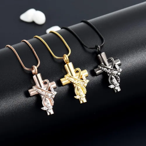 Miniatura 7 de Collares de urna para cenizas, joyería de cremación de mariposa para cenizas para cruz humana con mariposa de cristal, colgante de ceniza, recuerdo