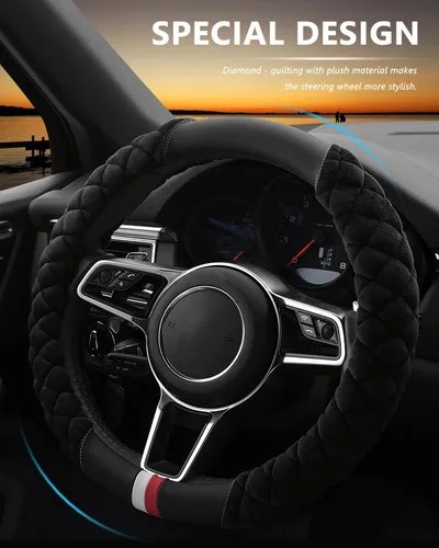 Miniatura 3 de Cxtiy Funda Universal para Volante de Automóvil Mullida de Felpa de Invierno para Volante (A-Negro)
