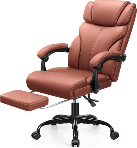 Miniatura 9 de HeroSet Silla de oficina grande y alta con reposapiés, silla ergonómica reclinable de cuero ejecutiva de 400 libras, soporte lumbar, sillas de Café