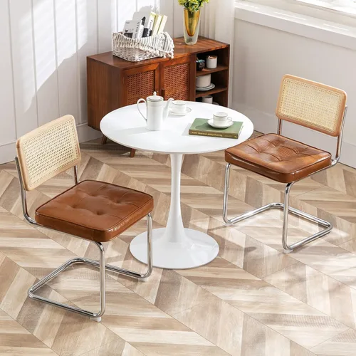 Miniatura 13 de Zesthouse Juego de 2 sillas de comedor de ratán natural, sillas modernas de comedor con respaldo de madera maciza para cocina y sala de estar, Cuero