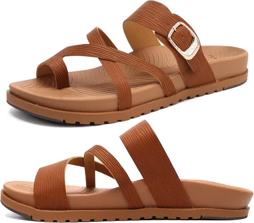Miniatura 12 de KuaiLu - Sandalias ortopédicas para mujer con cómodo soporte de arco y amortiguación de tapete de yoga, sandalias planas de moda de verano de playa